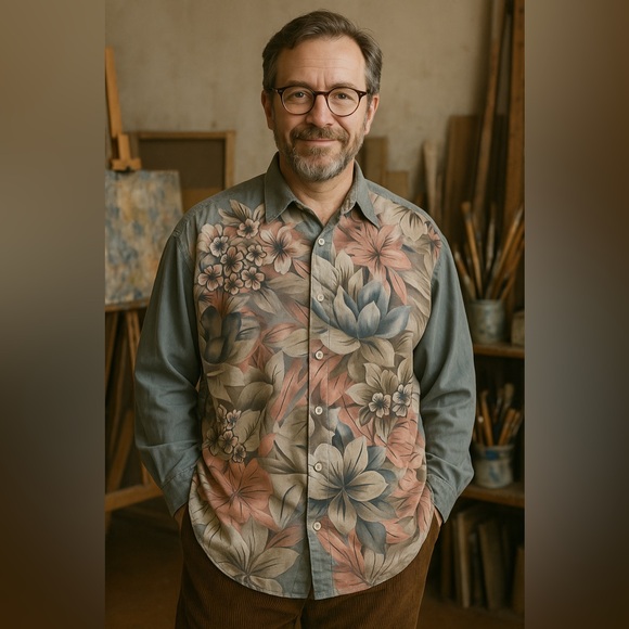 Nicki Blair Vintage 100% Silk Made in Canada Men’s Floral Shirt (M/L unisex) - Picture 1 of 7